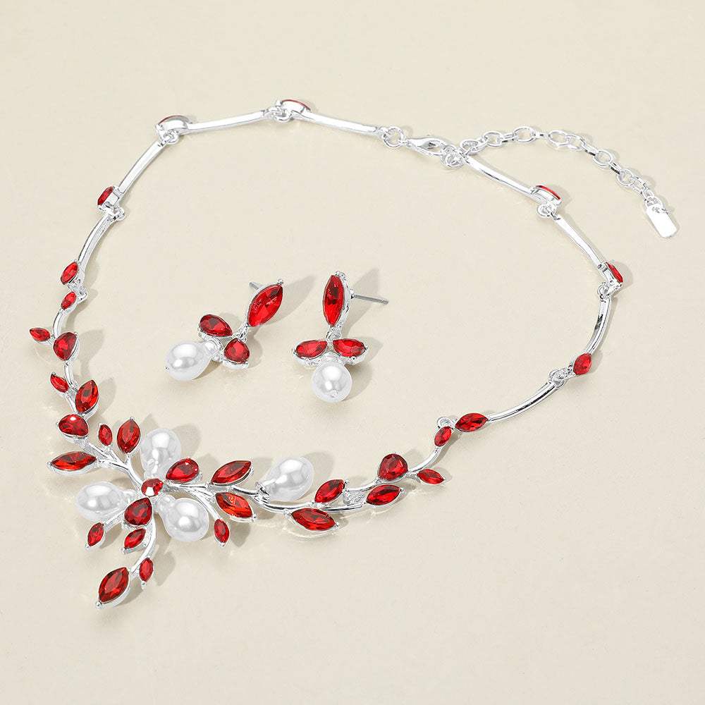 Marquise Stone Cluster Pearl Embellished Leaf Branch Necklace - Madeline Love - Flyclothing LLC