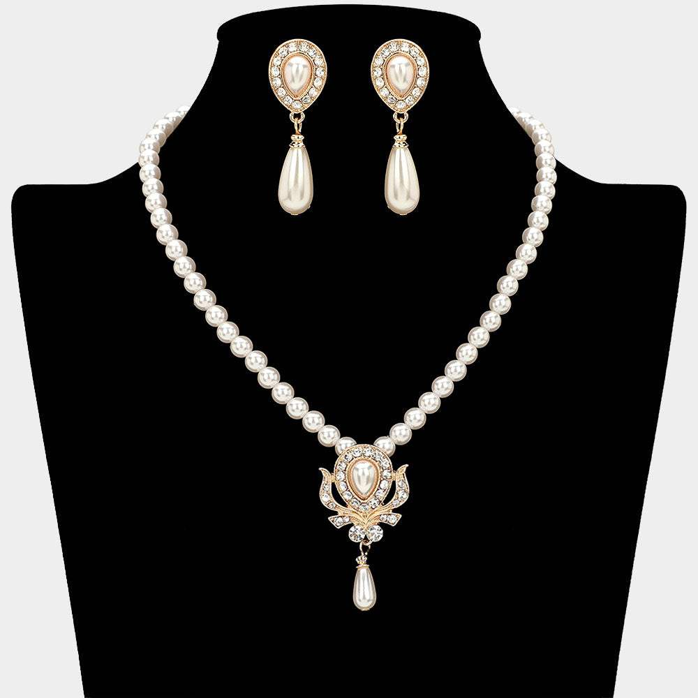 Pearl Teardrop Dangle Pendant Necklace - Madeline Love - Flyclothing LLC