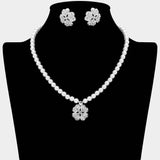Rhinestone Paved Clover Pendant Pearl Necklace - Madeline Love - Flyclothing LLC