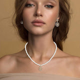 Rhinestone Paved Rose Pendant Pearl Necklace - Madeline Love - Flyclothing LLC