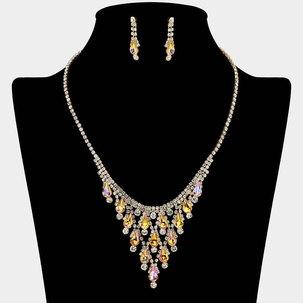 Teardrop Cluster Embellished Chandelier Accent Rhinestone Paved Necklace - Madeline Love - Flyclothing LLC