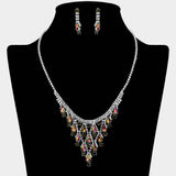 Teardrop Cluster Embellished Chandelier Accent Rhinestone Paved Necklace - Madeline Love - Flyclothing LLC
