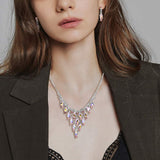Teardrop Cluster Embellished Chandelier Accent Rhinestone Paved Necklace - Madeline Love - Flyclothing LLC
