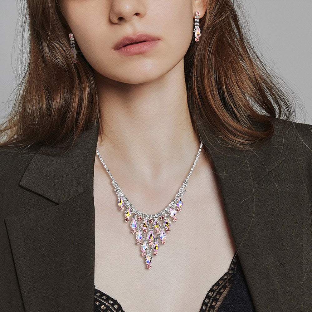 Teardrop Cluster Embellished Chandelier Accent Rhinestone Paved Necklace - Madeline Love - Flyclothing LLC