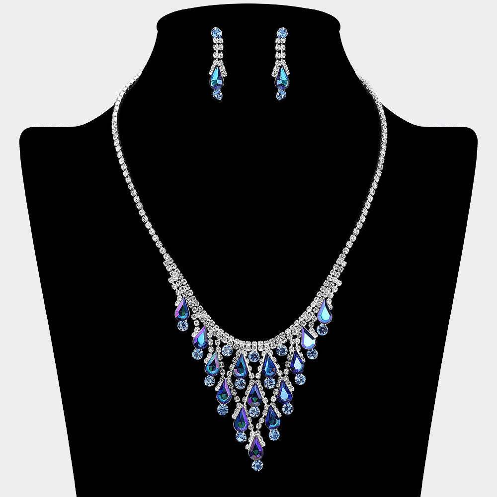 Teardrop Cluster Embellished Chandelier Accent Rhinestone Paved Necklace - Madeline Love - Flyclothing LLC