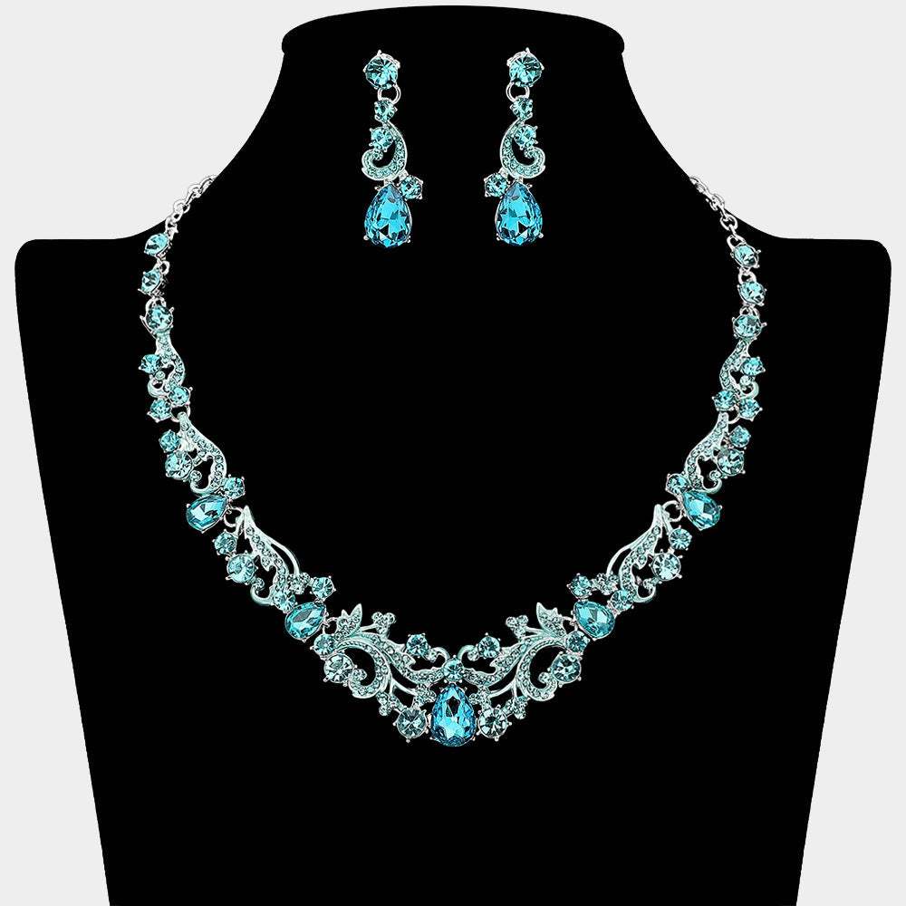 Elegant Teardrop Stone Cluster Accent Rhinestone Embellished Necklace - Madeline Love - Flyclothing LLC