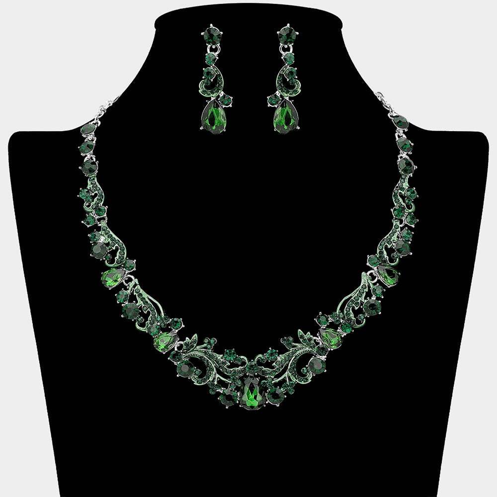 Elegant Teardrop Stone Cluster Accent Rhinestone Embellished Necklace - Madeline Love - Flyclothing LLC