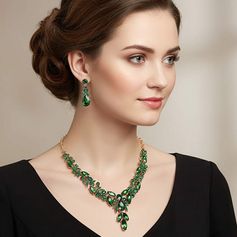 Teardrop Marquise Rhinestone Cluster Embellished Cascading Necklace - Madeline Love - Flyclothing LLC