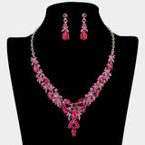 Teardrop Marquise Rhinestone Cluster Embellished Cascading Necklace - Madeline Love - Flyclothing LLC