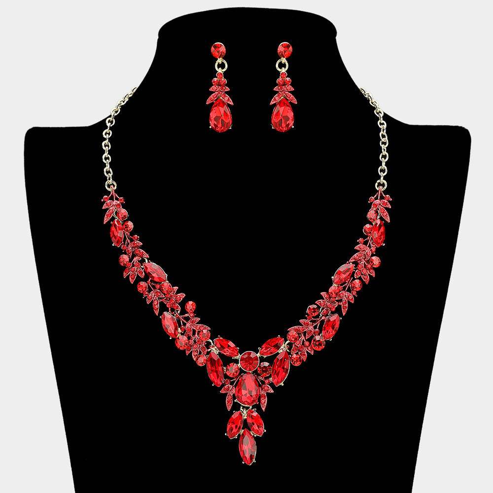 Teardrop Marquise Rhinestone Cluster Embellished Cascading Necklace - Madeline Love - Flyclothing LLC