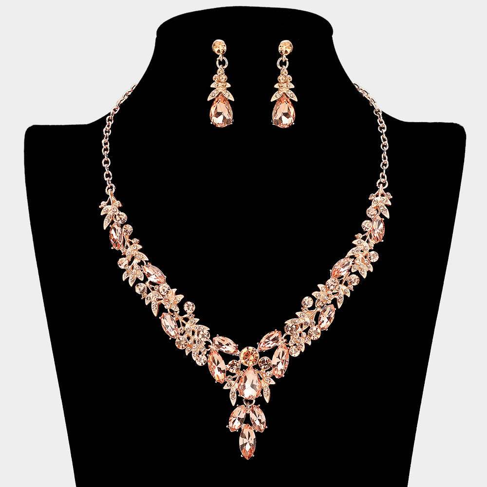 Teardrop Marquise Rhinestone Cluster Embellished Cascading Necklace - Madeline Love - Flyclothing LLC