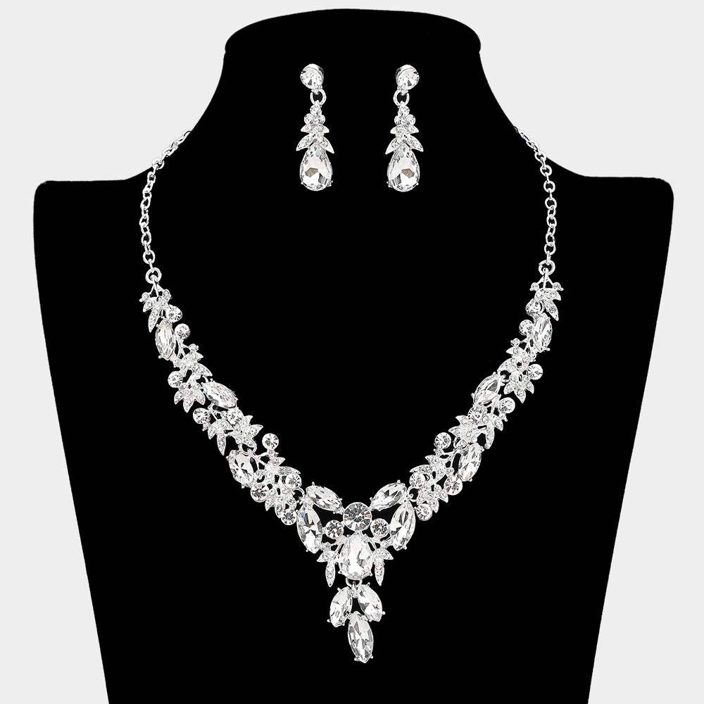 Teardrop Marquise Rhinestone Cluster Embellished Cascading Necklace - Madeline Love - Flyclothing LLC
