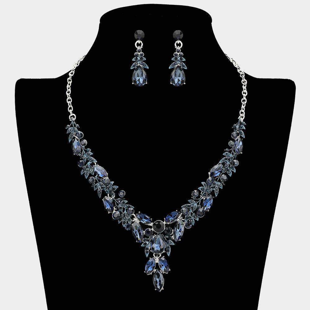 Teardrop Marquise Rhinestone Cluster Embellished Cascading Necklace - Madeline Love - Flyclothing LLC