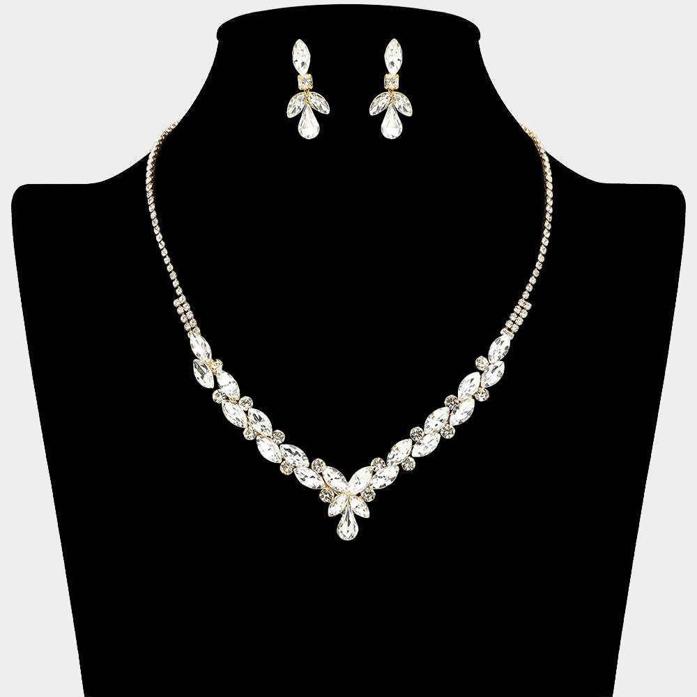 Teardrop Marquise Stone Cluster Embellished Rhinestone Paved Necklace - Madeline Love - Flyclothing LLC