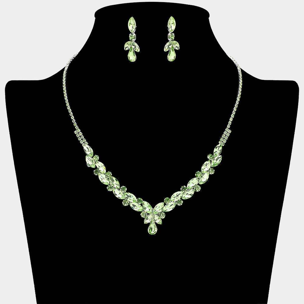 Teardrop Marquise Stone Cluster Embellished Rhinestone Paved Necklace - Madeline Love - Flyclothing LLC