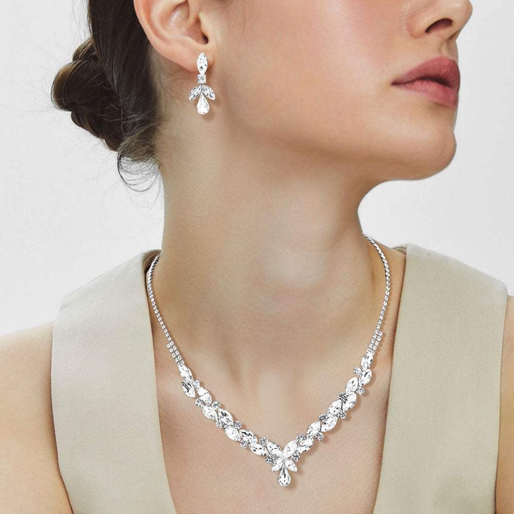 Teardrop Marquise Stone Cluster Embellished Rhinestone Paved Necklace - Madeline Love - Flyclothing LLC