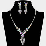 Marquise Stone Cluster Butterfly Drop Accent Rhinestone Paved Necklace - Madeline Love - Flyclothing LLC