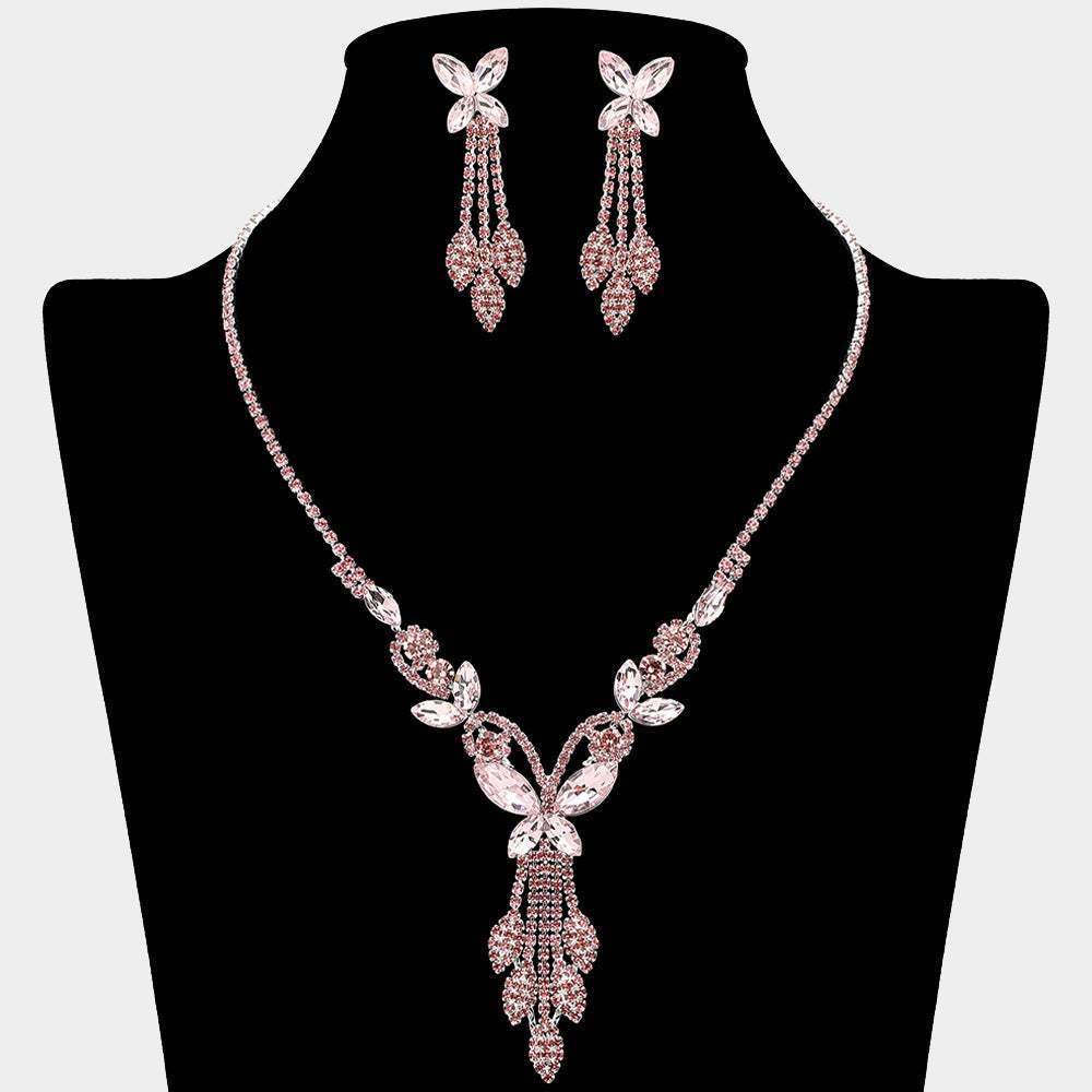 Marquise Stone Cluster Butterfly Drop Accent Rhinestone Paved Necklace - Madeline Love - Flyclothing LLC