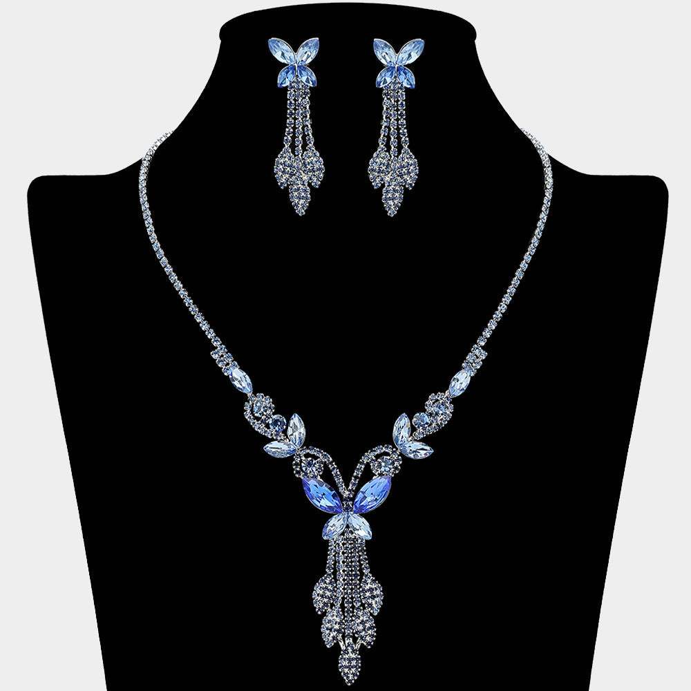 Marquise Stone Cluster Butterfly Drop Accent Rhinestone Paved Necklace - Madeline Love - Flyclothing LLC