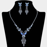 Marquise Stone Cluster Butterfly Drop Accent Rhinestone Paved Necklace - Madeline Love - Flyclothing LLC
