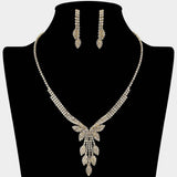 Rhinestone Paved Marquise Leaf Drop Necklace - Madeline Love - Flyclothing LLC