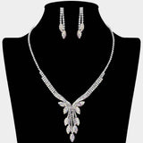 Rhinestone Paved Marquise Leaf Drop Necklace - Madeline Love - Flyclothing LLC