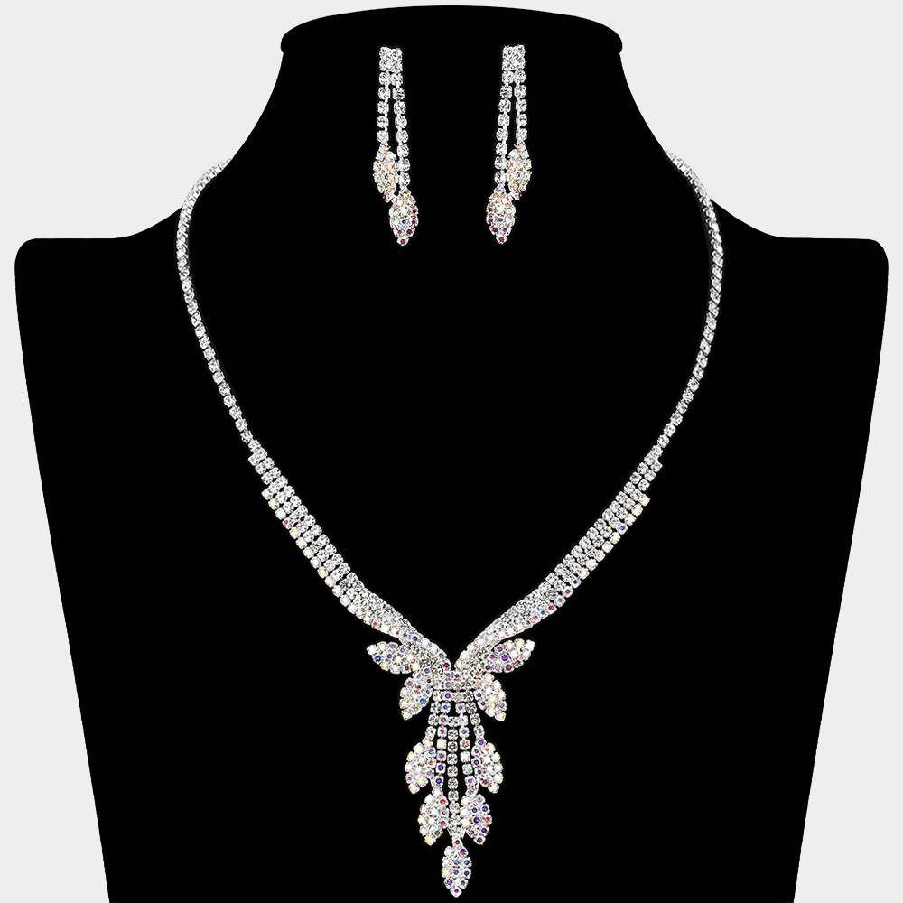 Rhinestone Paved Marquise Leaf Drop Necklace - Madeline Love - Flyclothing LLC