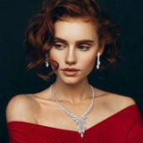 Rhinestone Paved Marquise Leaf Drop Necklace - Madeline Love - Flyclothing LLC