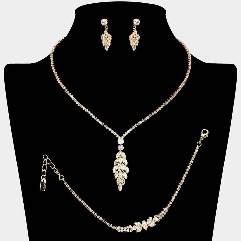 Marquise CZ Stone Cluster Chandelier Pendant Accent Rhinestone Paved Jewelry Set - Madeline Love - Flyclothing LLC
