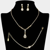 Teardrop Stone Pendant Accent Rhinestone Paved Jewelry Set - Madeline Love - Flyclothing LLC