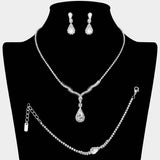 Teardrop Stone Pendant Accent Rhinestone Paved Jewelry Set - Madeline Love - Flyclothing LLC