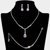 Teardrop Stone Pendant Accent Rhinestone Paved Jewelry Set - Madeline Love - Flyclothing LLC