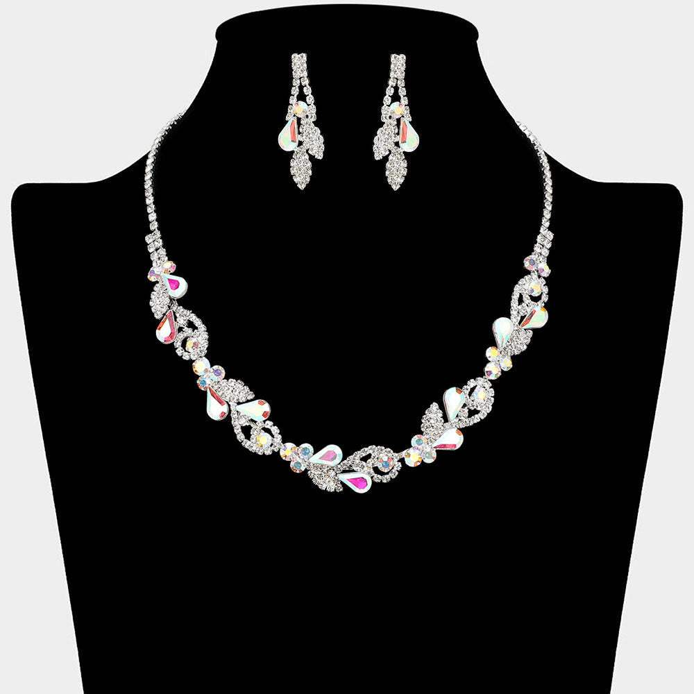 Teardrop Cluster Rhinestone Paved Leaf Necklace - Madeline Love - Flyclothing LLC