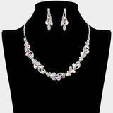 Teardrop Cluster Rhinestone Paved Leaf Necklace - Madeline Love - Flyclothing LLC