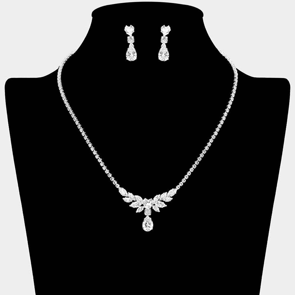 Teardrop CZ Stone Cluster Accent Marquise Stone Rhinestone Paved Necklace - Madeline Love - Flyclothing LLC