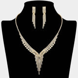Rhinestone Paved Fringe Accent V Shaped Necklace - Madeline Love - Flyclothing LLC