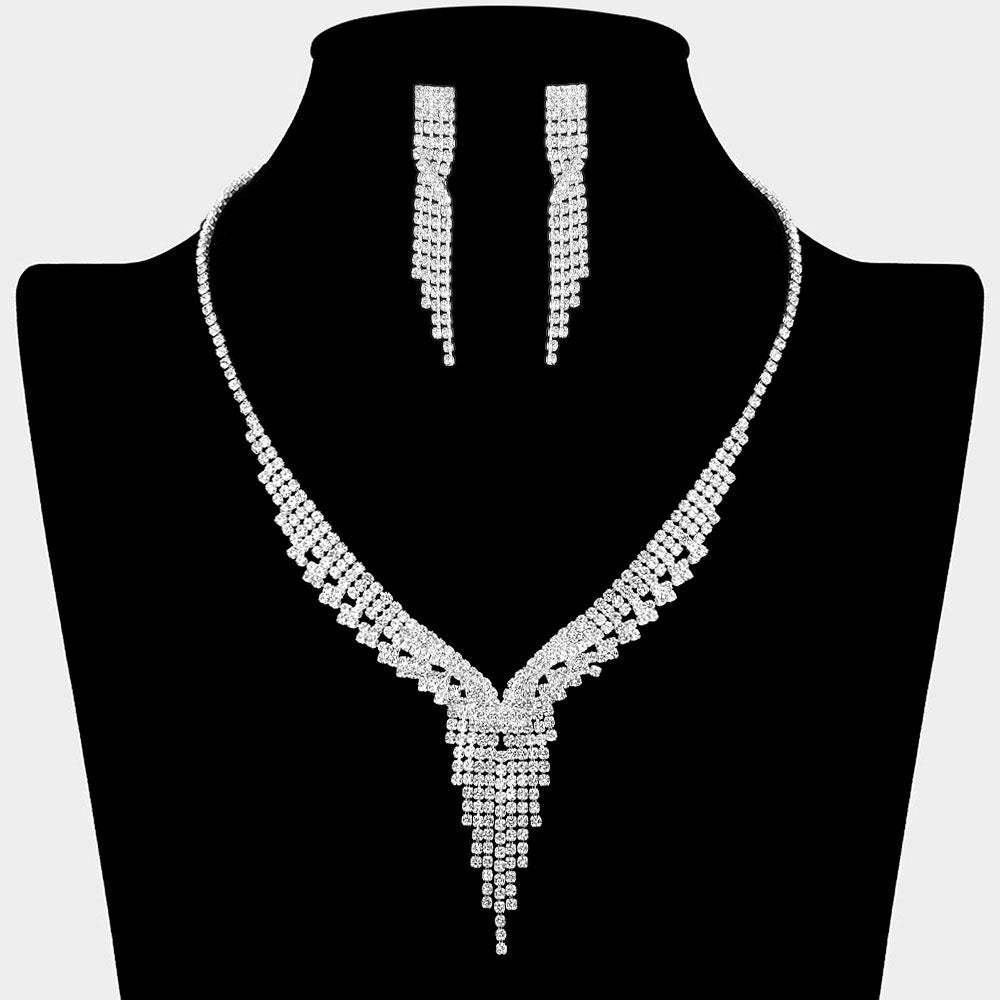 Rhinestone Paved Fringe Accent V Shaped Necklace - Madeline Love - Flyclothing LLC