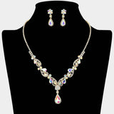 Teardrop Stone Cluster Accent Rhinestone Paved Y Shape Necklace - Madeline Love - Flyclothing LLC