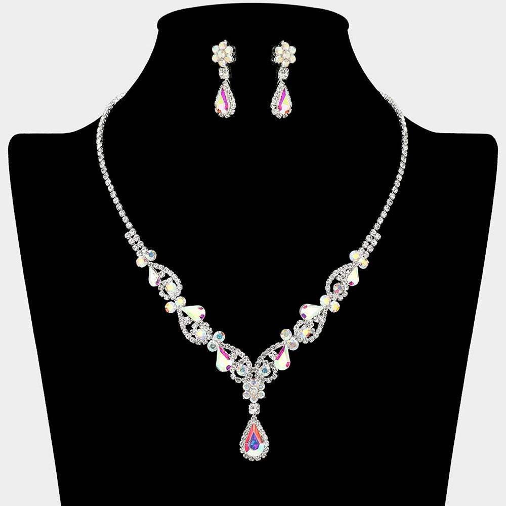 Teardrop Stone Cluster Accent Rhinestone Paved Y Shape Necklace - Madeline Love - Flyclothing LLC