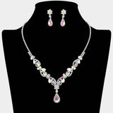 Teardrop Stone Cluster Accent Rhinestone Paved Y Shape Necklace - Madeline Love - Flyclothing LLC