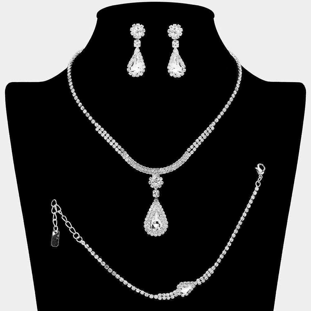 Teardrop Stone Pendant Rhinestone Paved Necklace - Madeline Love - Flyclothing LLC