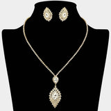 Teardrop Stone Center Rhinestone Paved Pendant Accent Necklace - Madeline Love - Flyclothing LLC