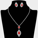 Teardrop Stone Center Rhinestone Paved Pendant Accent Necklace - Madeline Love - Flyclothing LLC