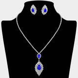 Teardrop Stone Center Rhinestone Paved Pendant Accent Necklace - Madeline Love - Flyclothing LLC