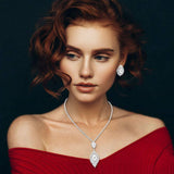 Teardrop Stone Center Rhinestone Paved Pendant Accent Necklace - Madeline Love - Flyclothing LLC