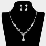Teardrop Stone Cluster Accent Rhinestone Leaf Branch Necklace - Madeline Love - Flyclothing LLC