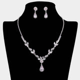 Teardrop Stone Cluster Accent Rhinestone Leaf Branch Necklace - Madeline Love - Flyclothing LLC