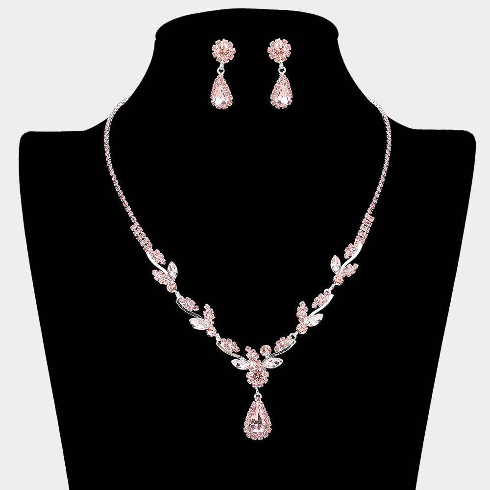 Teardrop Stone Cluster Accent Rhinestone Leaf Branch Necklace - Madeline Love - Flyclothing LLC