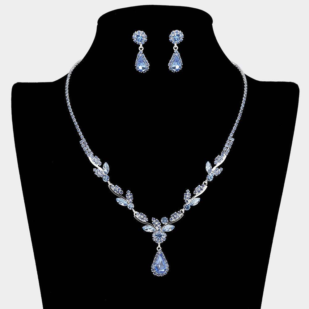 Teardrop Stone Cluster Accent Rhinestone Leaf Branch Necklace - Madeline Love - Flyclothing LLC
