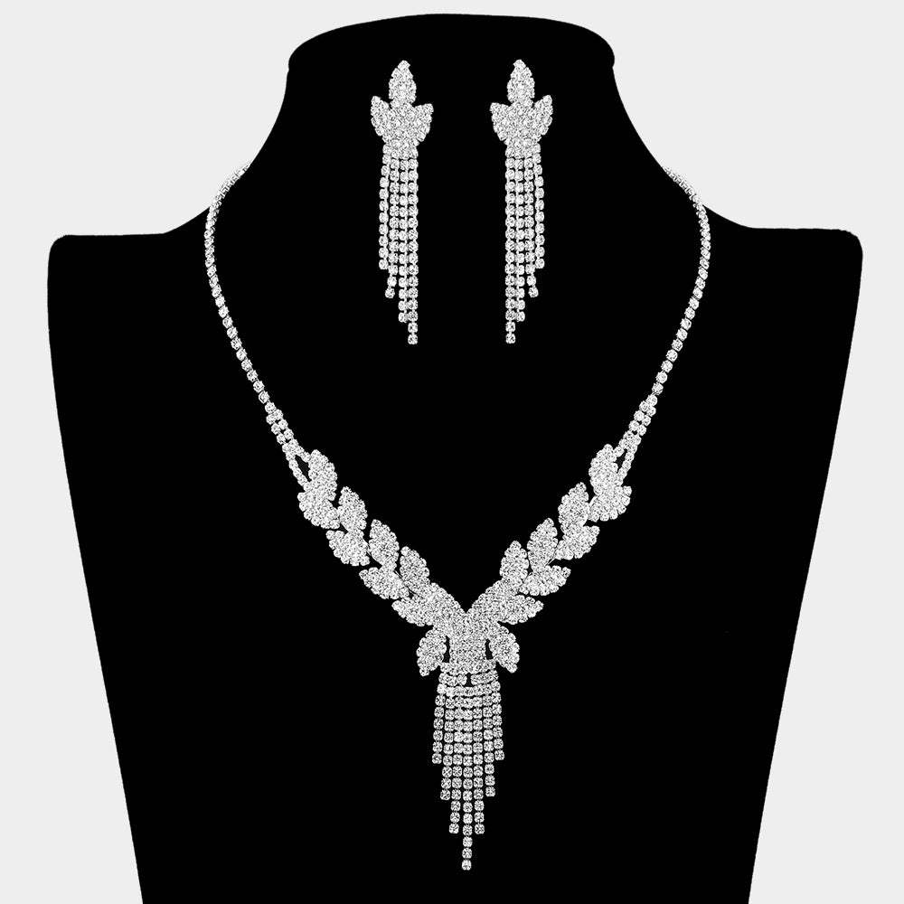 Rhinestone Paved Leaf Cascade Necklace - Madeline Love - Flyclothing LLC